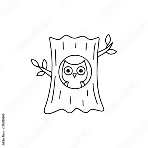 Illustration of owl dwelling inside tree hollow
