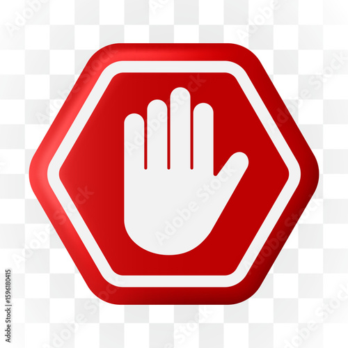 Red STOP 3d icon. Alert, caution or emergency notification. Danger hazard notification.