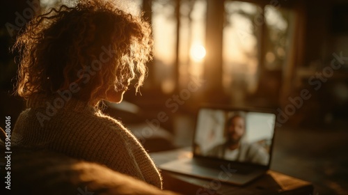 Virtual therapy session from clientâ€™s perspective, warm light, empathetitherapy, virtual, session, telehealth, counsec therapist, secure digital setting, remote counseling visual, healing connection