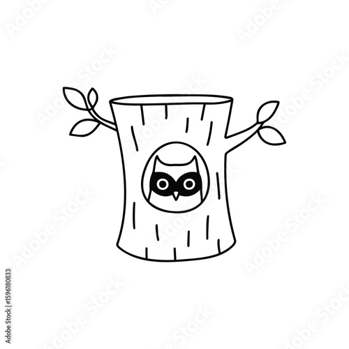 Illustration of hidden owl nest in wooden hollow