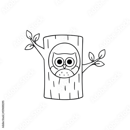 Illustration of owl's nest tucked in old tree