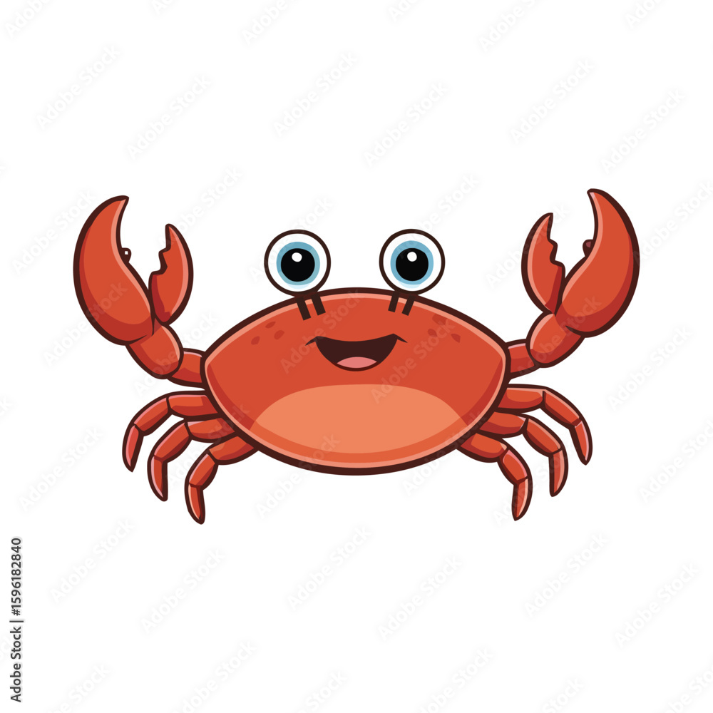 Fototapeta premium Cartoon crab with big blue eyes and red claws illustration