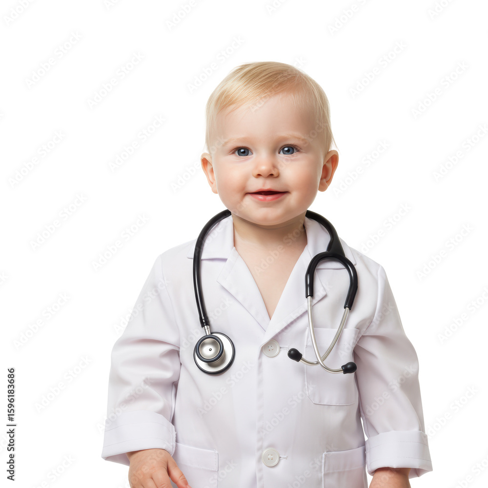 A cute baby dressed as a doctor with a stethoscope, ready to make you healthy! A cute baby dressed as a doctor with a stethoscope, ready to make you healthy!
