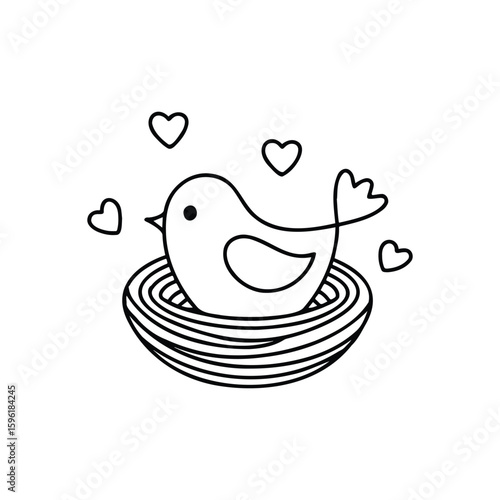 Illustration of colorful lovebird resting in nest