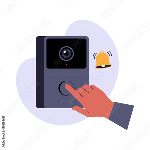 Smart Video Doorbell Pressing Illustration. Home Security Technology Concept. Illustrations for websites, landing pages, mobile apps, posters and banners