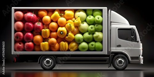 Fototapeta Naklejka Na Ścianę i Meble -  Fresh produce delivery truck filled with colorful fruits and vegetables