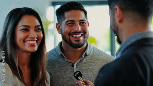 Cheerful couple receives the keys to their brand new home, feeling excited and hopeful