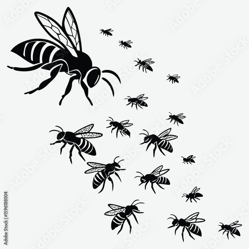 Bees and hornets swarming each other image design vector art and illustration