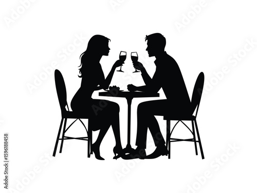 silhouette of man and woman having dinner	