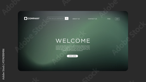 Dark Green Website Design Welcome Page, Gradient Background, Join Button