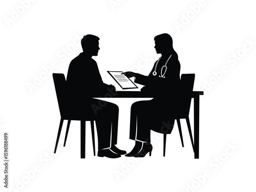 silhouette of a doctor examining a patient isolated with white background, patient consultation with doctor 