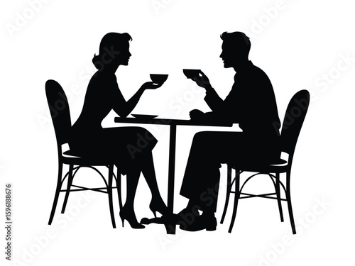 silhouette of man and woman having dinner	
