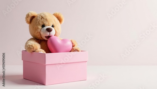 Pink box, birthday bear, white backdrop, adorable , bear, charming