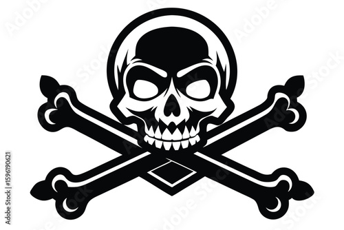 Striking Black and White Skull and Crossbones Graphic, Classic Pirate Symbol