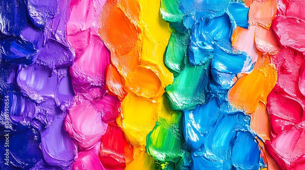 Fototapeta premium A vibrant display of thick textured paint strokes arranged in a colorful rainbow spectrum pattern