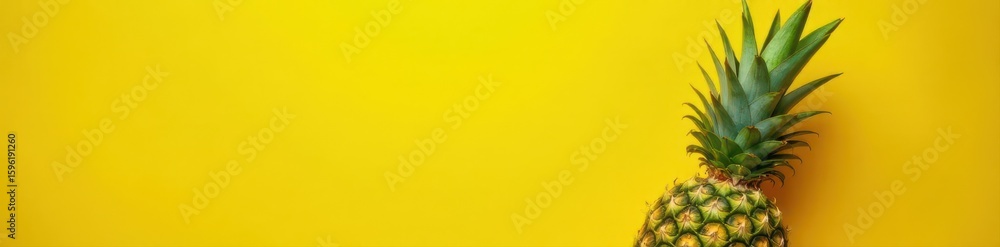 Fototapeta premium Whole pineapple, vibrant yellow background, tropical summer vibes, background, delicious food, summer