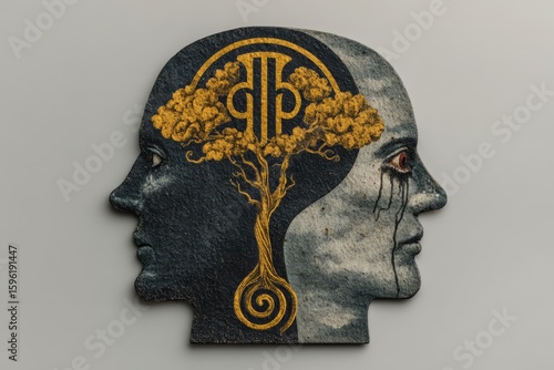 Psychological help, depression and mental disorder illustration, AI generated