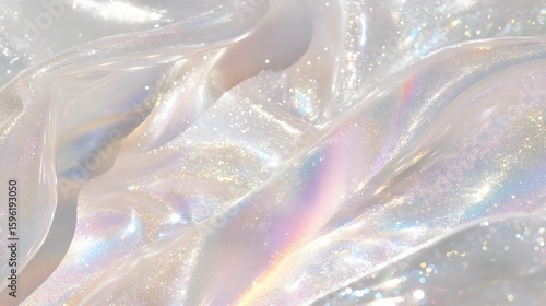 Close up of iridescent fabric with shimmering highlights and soft folds creating a dreamy texture