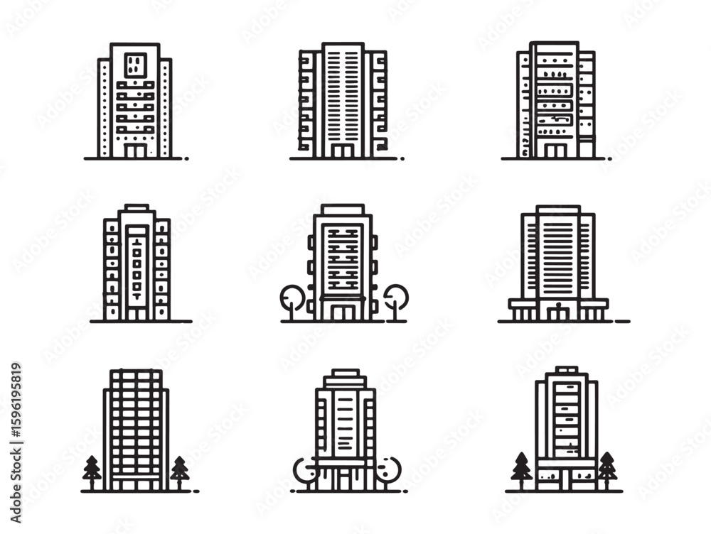 Fototapeta premium Modern Condo Tower Line Art Sketch In Minimalism