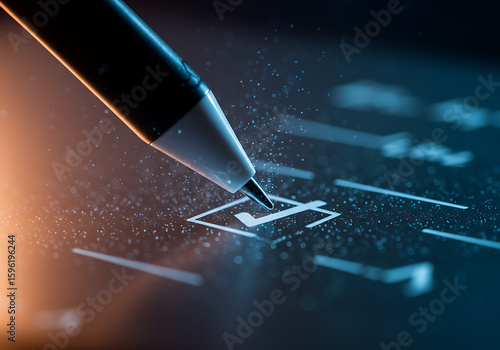 Stylus marking a digital checklist, signifying completion and progress.
