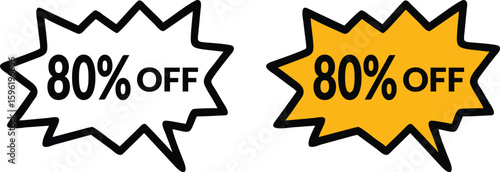 Colorful 80 Percent Off Sale Labels for Marketing, Promotion, and Advertisement Design