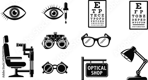 Vintage vector music icon set with headphones, glasses, and a chart design