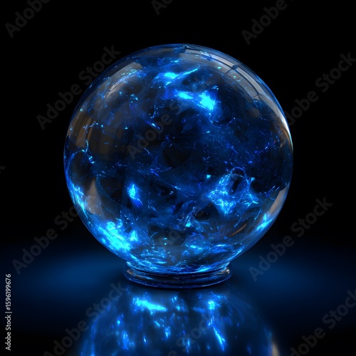 Wallpaper Mural Luminous Blue Orb: Crystal Sphere with Internal Glowing Particles - Abstract Background Torontodigital.ca