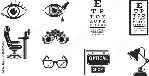 Vintage vector music icon set with headphones, glasses, and a chart design