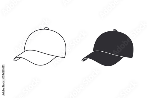 baseball cap vector illustration black and white flat icon of sports fashion headwear design for branding and apparel template