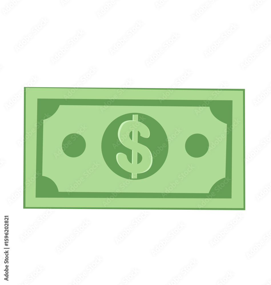 Single green dollar bill, flat illustration. Single green dollar bill, flat illustration.