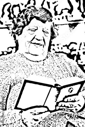 Elderly woman reading bible at home