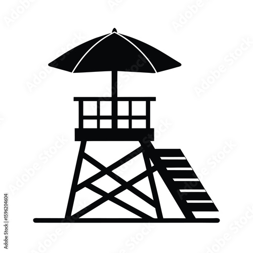 lifeguard tower and beach umbrella vector silhouette