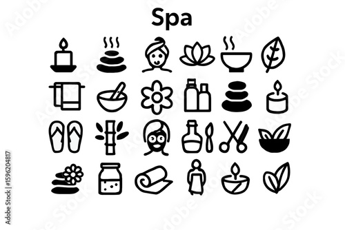 A collection of solid black icons for spas, wellness, and relaxation