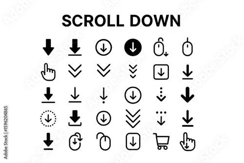 A collection of solid black icons for scrolling and web navigation