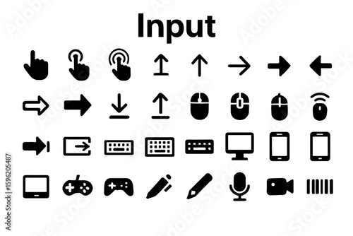 A collection of solid black icons for input, data entry, and forms
