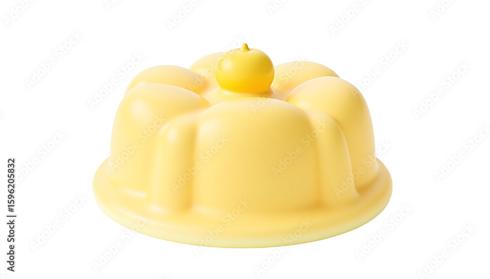 Fototapeta premium A 3D Render of Cute Cartoon Style Kawaii Yellow Pudding with Yellow Apple Topping on Transparent Background Sweet Desert Graphic Asset for Website Design