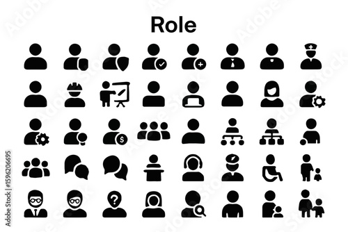 A collection of solid black icons for professional roles and user types