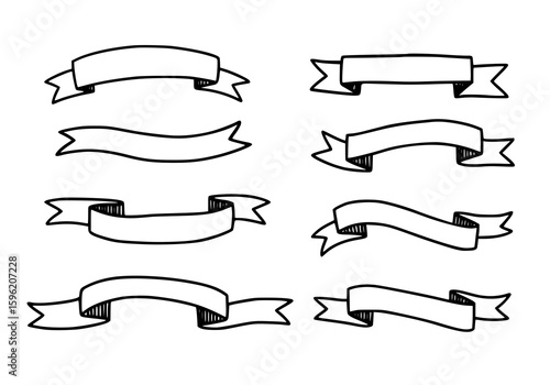 Hand drawn banner ribbons set in various shapes, perfect for decoration and design elements
