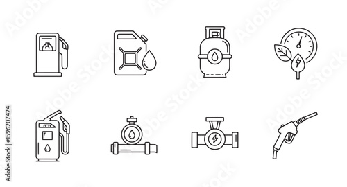 Outline icons representing fuel and energy sources including gasoline propane and green energy