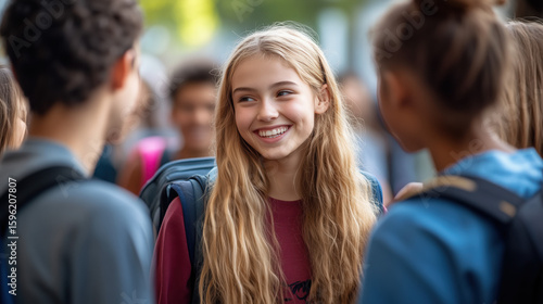 students happily greeting each other on the first day of school