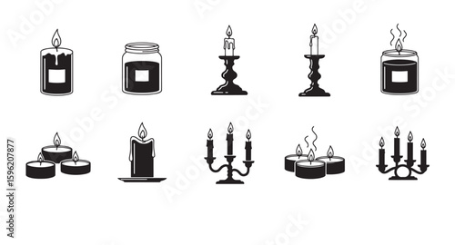 Set of black and white candle illustrations perfect for various designs and decorative concepts