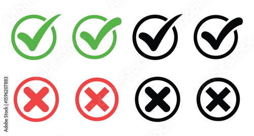 Correct and Incorrect Checkmark X Mark Icons: Approval, Denial, and Status Symbols

