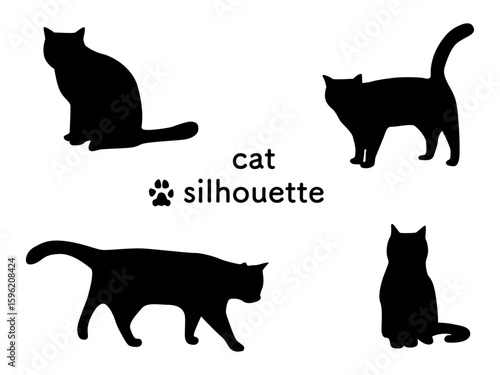 猫シルエット　白黒アイコンセット