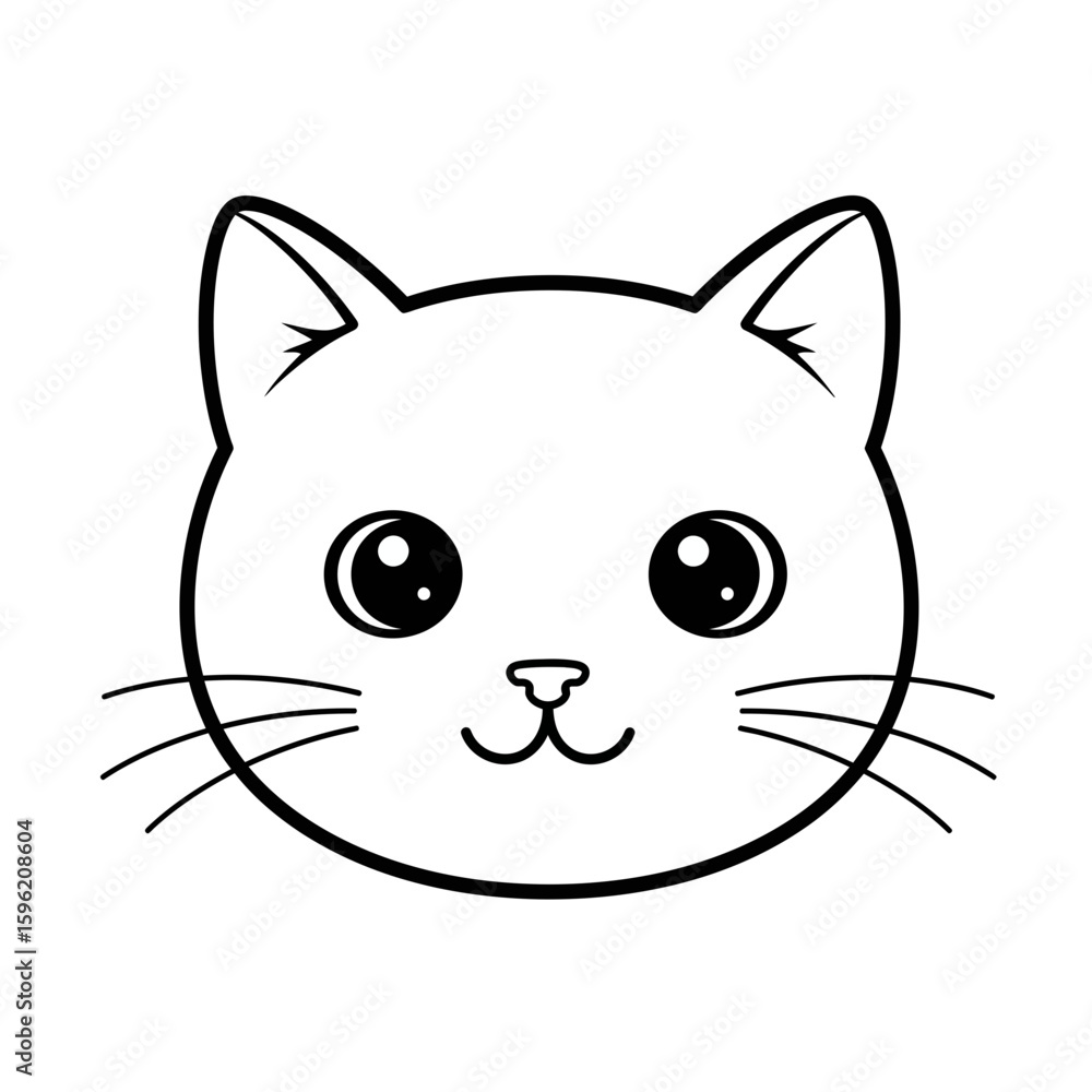 Simple cartoon outline of a cat face illustration silhouette Simple cartoon outline of a cat face illustration silhouette