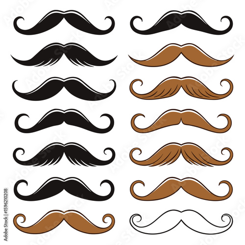 Collection of 16 diverse black and brown mustache illustrations moustache facial hair