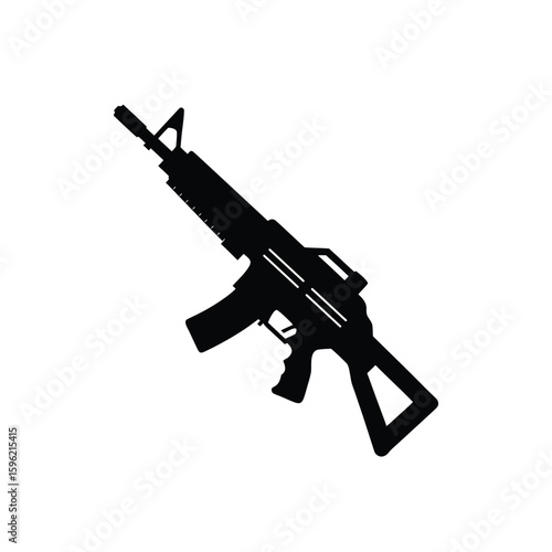 Modern assault rifle side view vector silhouette