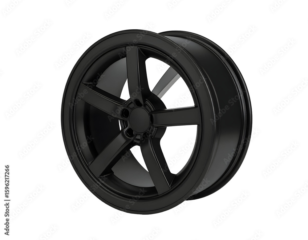 Obraz premium Modern black alloy wheel with a glossy finish showcases sleek design and automotive style.