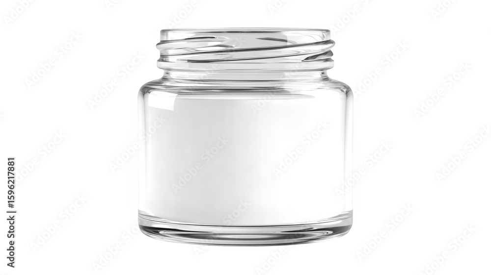 Obraz premium Empty Clear Glass Jar with Screw Top isolated On Transparent Png Background.