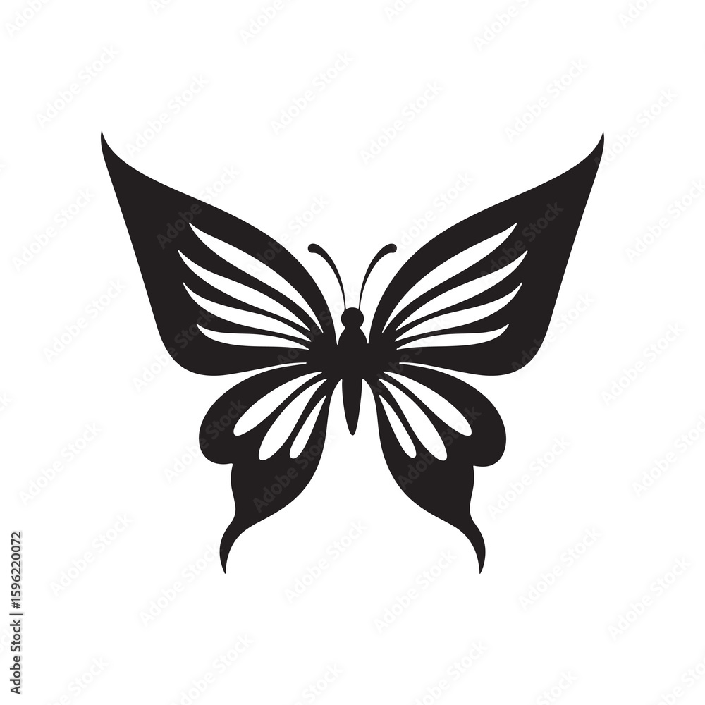 Fototapeta premium Butterfly Silhouette Vector Black and White Symmetrical Insect Illustration