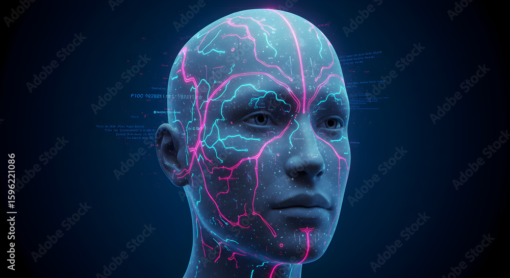 Fototapeta premium Futuristic AI Head Scan: Neural Network Visualization